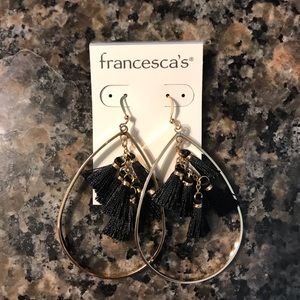 Black Hoop Earrings with Black Fringe